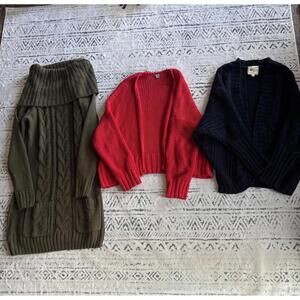 Set of 3 Women's Knit Sweaters - Olive, Red, Navy - Various Sizes